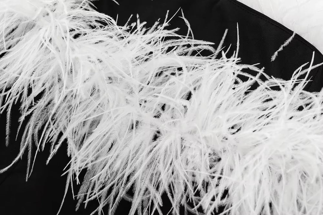 Levoire | Robe De Cocktail Noire Avec Garniture En Plumes