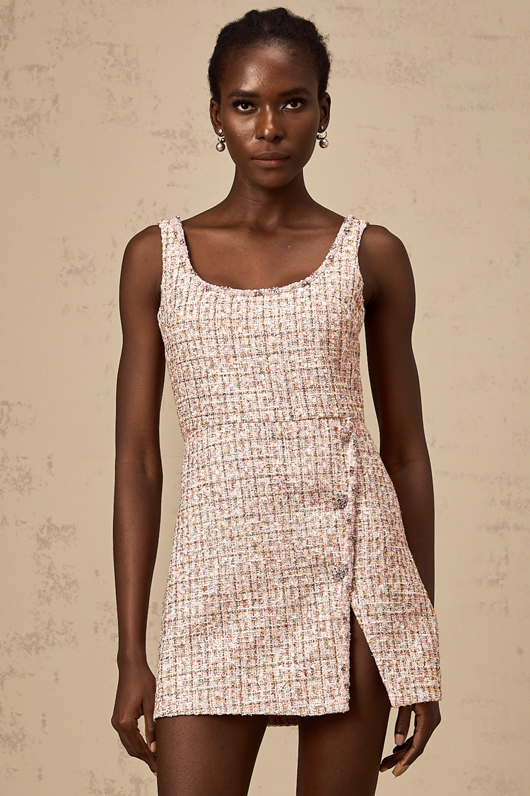 Levoire | Robe Mini En Tweed Rose Décorée