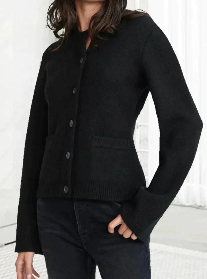 Levoire | Élégante Veste/Tricotée Courte Pour Femmes Avec Boutons Noir