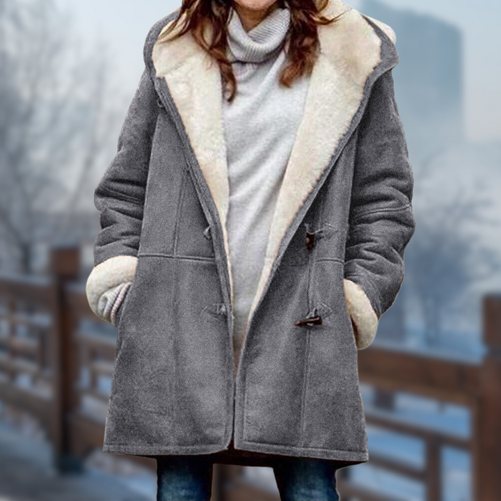 Levoire | Manteau En Fleece Long Doux Et Confortable Pour Femmes Avec Capuche Gris