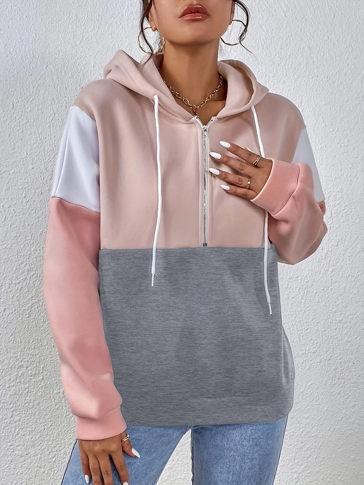 Levoire | Sweat À Capuche Zippé Élégant En Zones De Couleur Rose Gris Blanc