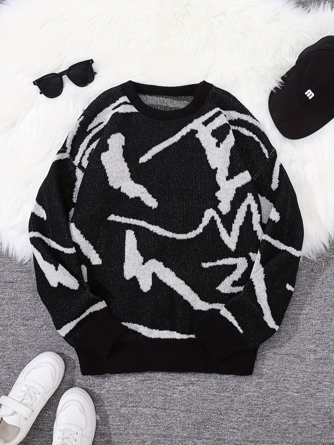 Levoire | Pull Homme Stylé Avec Impression Graffiti Noir