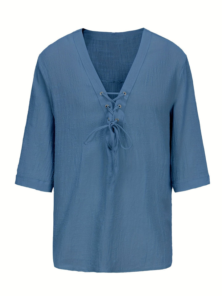 Levoire | T-Shirt V En Coton Respirant Pour Hommes Bleu ciel profond