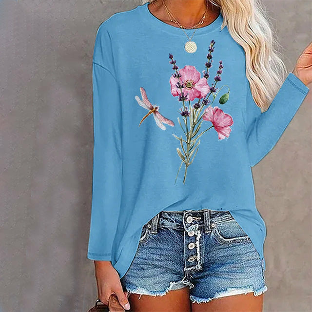 Levoire | T-Shirt 100% Coton Avec Imprimé Floral Bleu