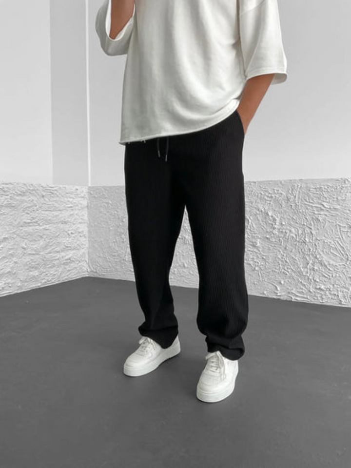 Levoire | Pantalon Chino à Rayures pour Hommes Pantalon Tendance pour Hommes en Velours Côtelé Noir