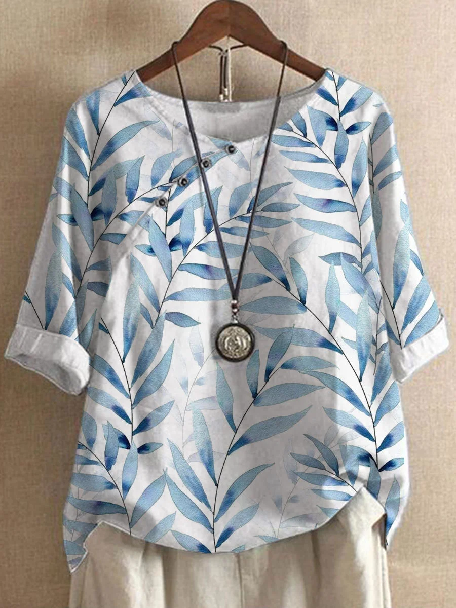 Levoire | T-shirts décontractés en coton et lin, imprimés de fleurs d'été et boutonnés Blanc