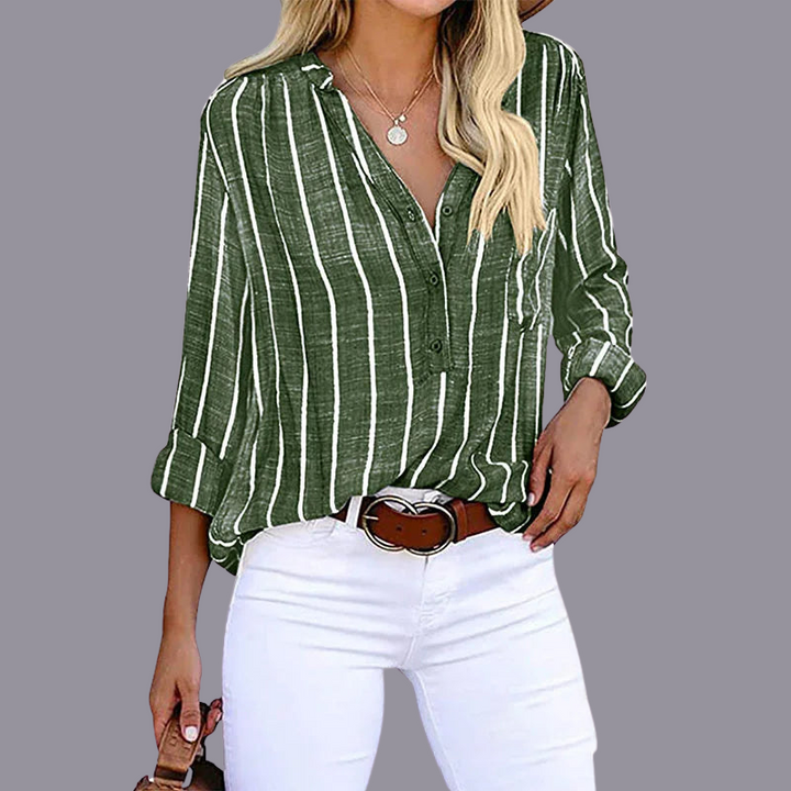 Levoire | Blouse femme élégante décontractée à rayures blouse d'été pour femmes Vert
