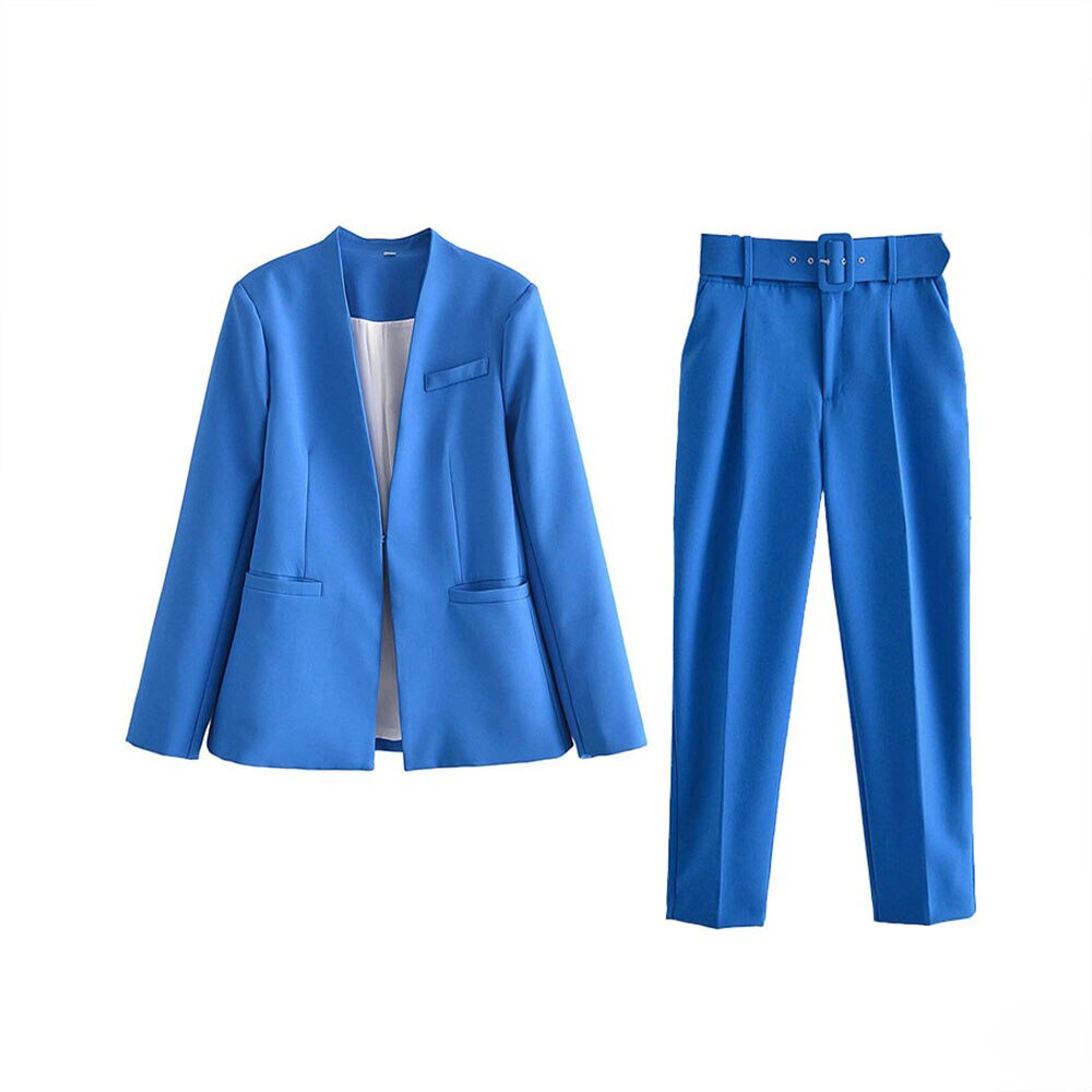Levoire | Blazer Satz Veste & Pantalons Avec Ceinture Bleu