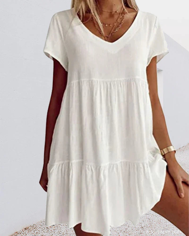 Levoire | Robe Décontractée En Mélange De Coton Avec Manches Courtes Et Détails En Volants Blanc