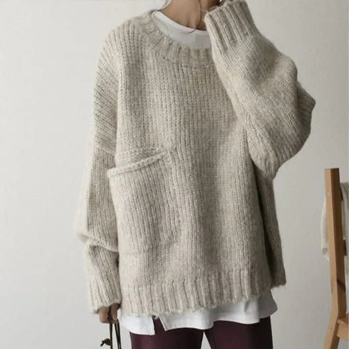 Levoire | Pull Surdimensionné Avec Poche Avant Beige Et Grandes Poches Profondes Pour Femmes