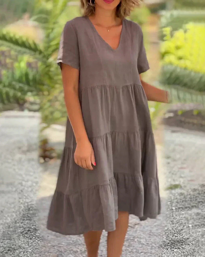 Levoire | Femme Robe Col V De Couleur Unie - Mini Marron