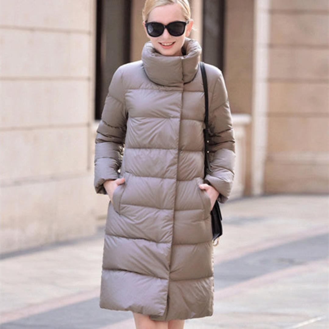 Levoire | Long Doudoune Avec Grand Col Pour Femmes Gris