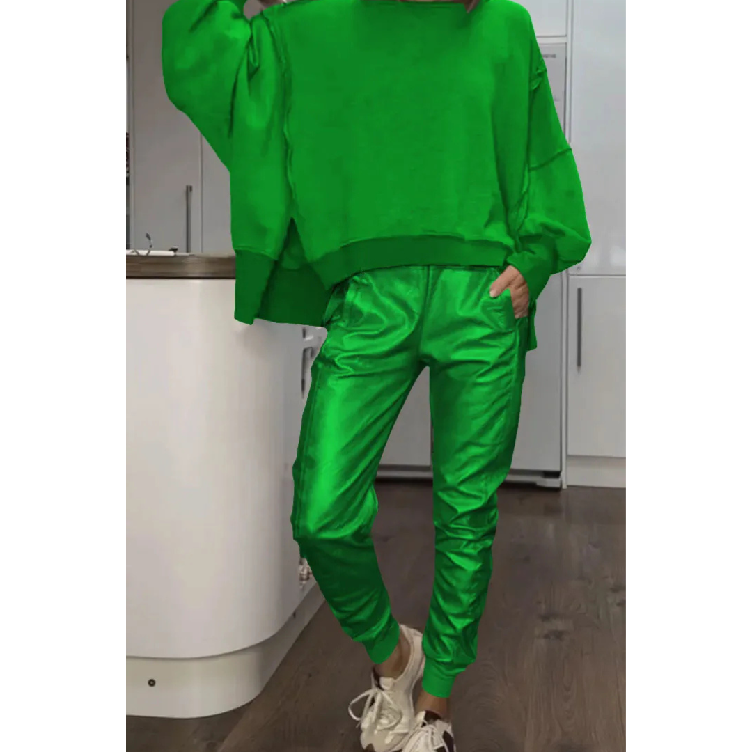 Levoire | Lssiges Rond Cou Set Femmes Pantalon Cuir Vert - Épuisé