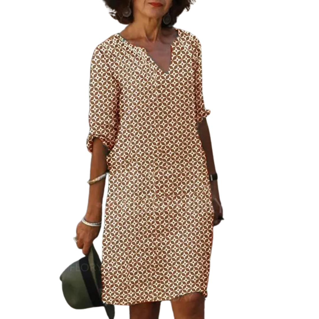 Levoire | Robe Mini d'été Col en V Décontractée Pour Femmes Braun