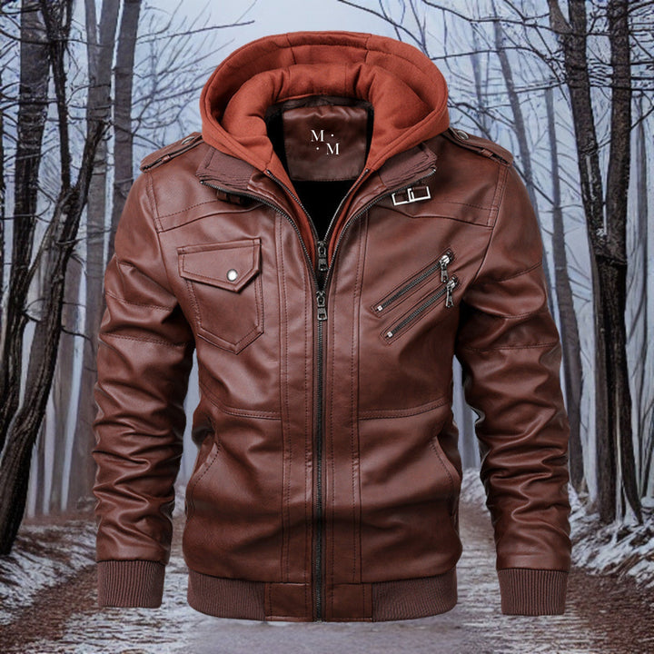 Levoire | Cuir - Veste En Cuir Chaude De Haute Qualité Avec Capuche Rot