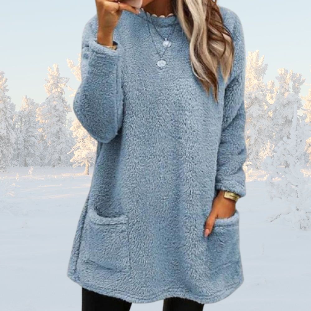Levoire | Pull Plus Long Avec Fleece Sherpa Pour Femmes Bleu