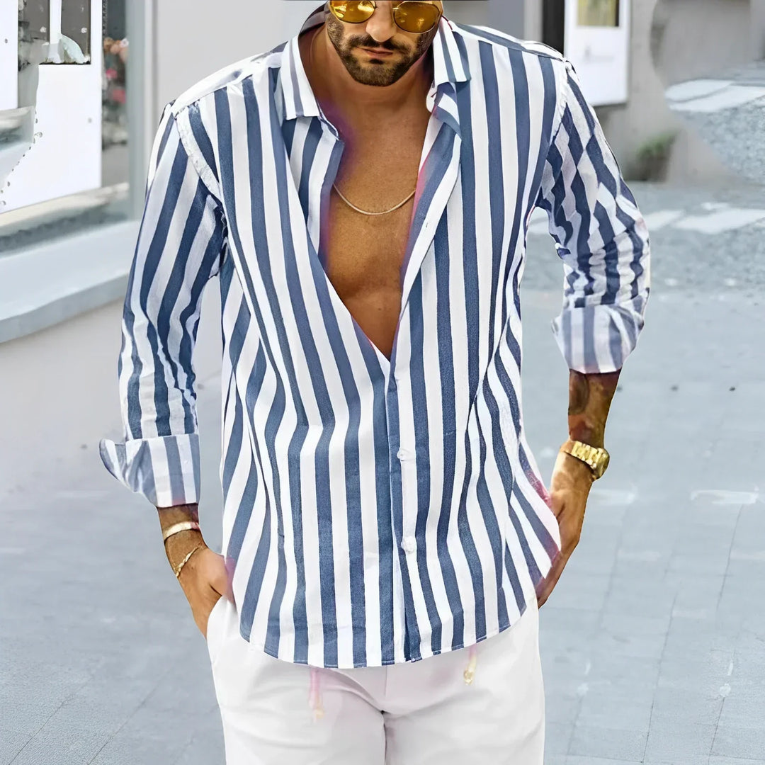 Levoire | Chemise Moderne Décontractée Avec Motif Rayé D'Été Bleu