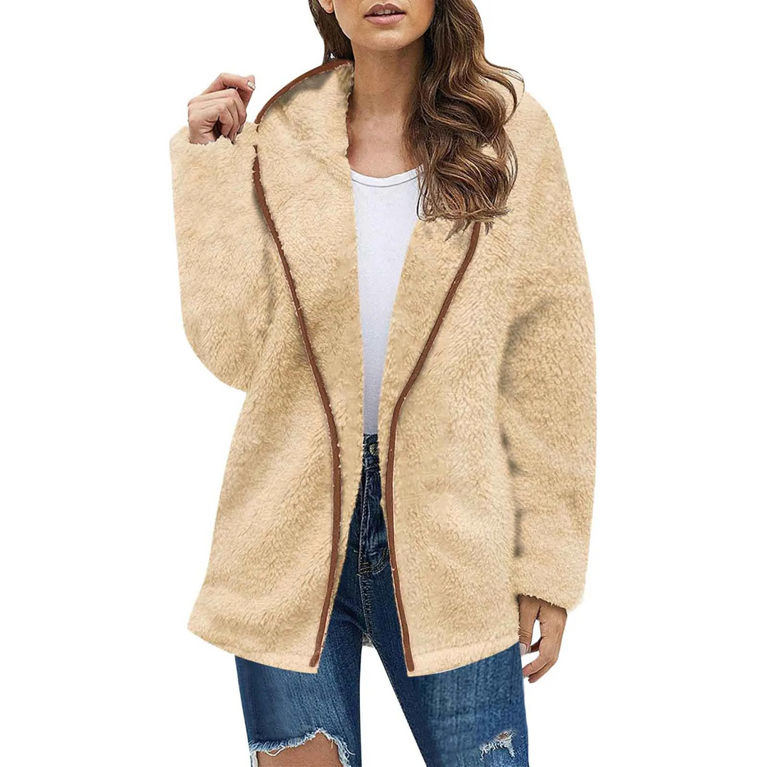 Levoire | Veste en polaire Femme Douce Veste Ouverte Avec Poches Kaki
