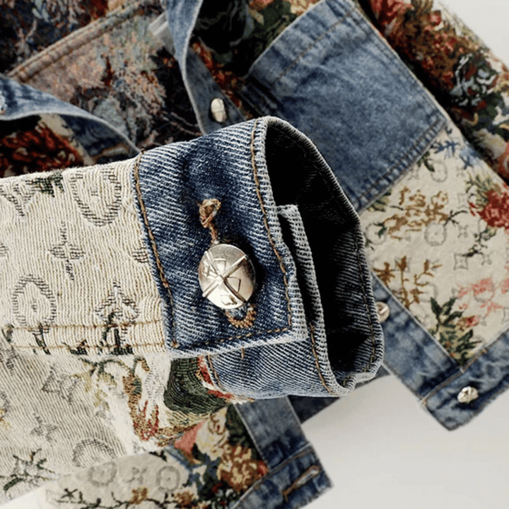 Levoire | Veste En Denim À Fleurs Peintes À La Main Fleurs & Coton Bio