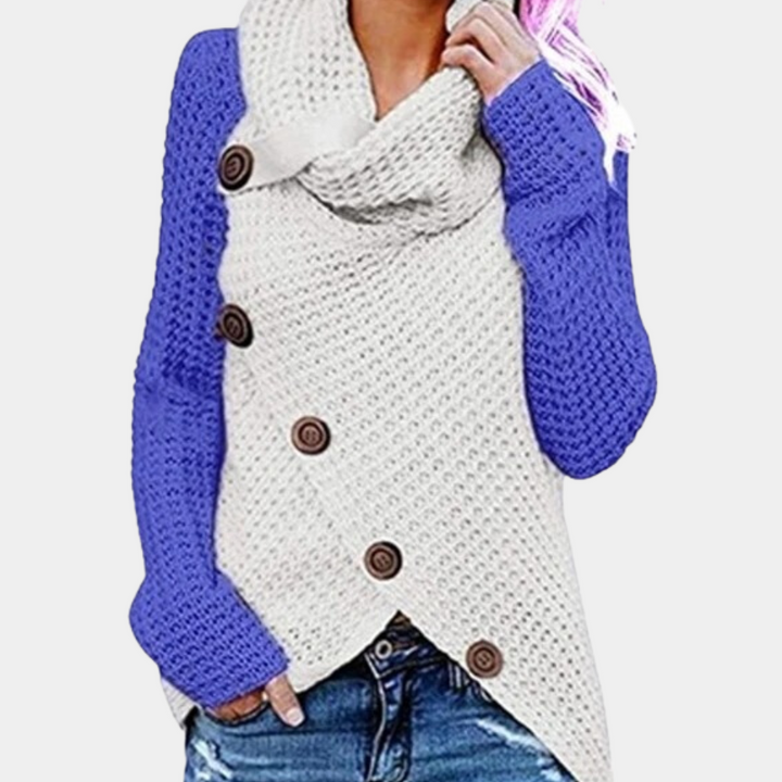 Levoire | Pull Femme Avec Détail de Bouton Asymétrique Pull Tendance Pour Femmes Denimbleu