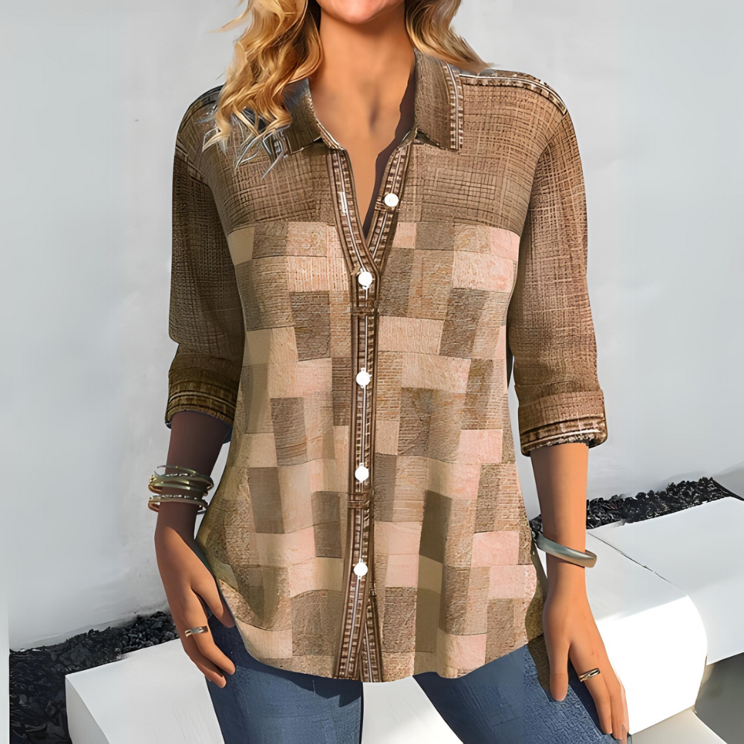 Levoire | Blouse Femme Carreaux Fashion Avec Boutons Khaki
