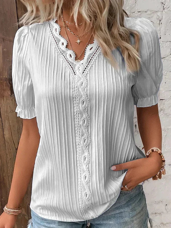 Levoire | Blouse Élégante Avec Décolleté En V Et Dentelle Gris