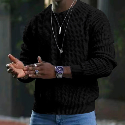 Levoire | Pull Homme À Col Rond Et À Manches Longues Noir