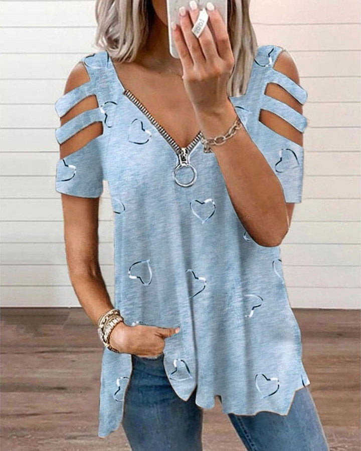 Levoire | T-Shirt Avec Impression De Cœur Et Fermeture Éclair Bleu