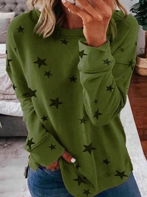 Levoire | T-Shirt Avec Imprimé Étoiles, Col Rond Et Manches Longues Vert