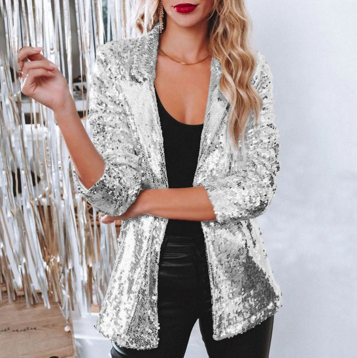 Levoire | Veste à Paillettes Luxe pour Femmes Classique & Élégante Argent