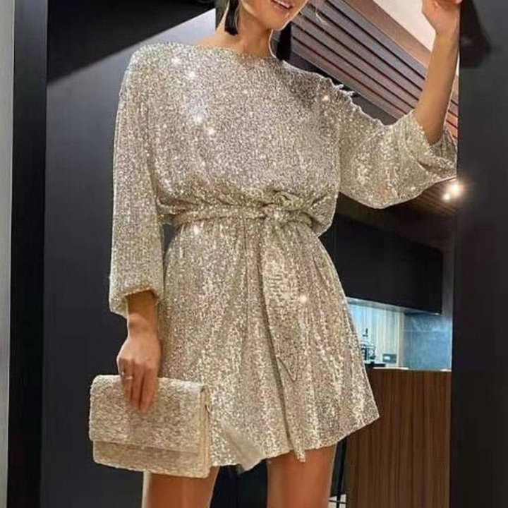 Levoire | Robe pour femmes Tendance Élégante Robe à paillettes pour femmes Couleur or.