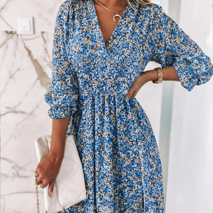 Levoire | Robe fleurie confortable Bleu 3XL