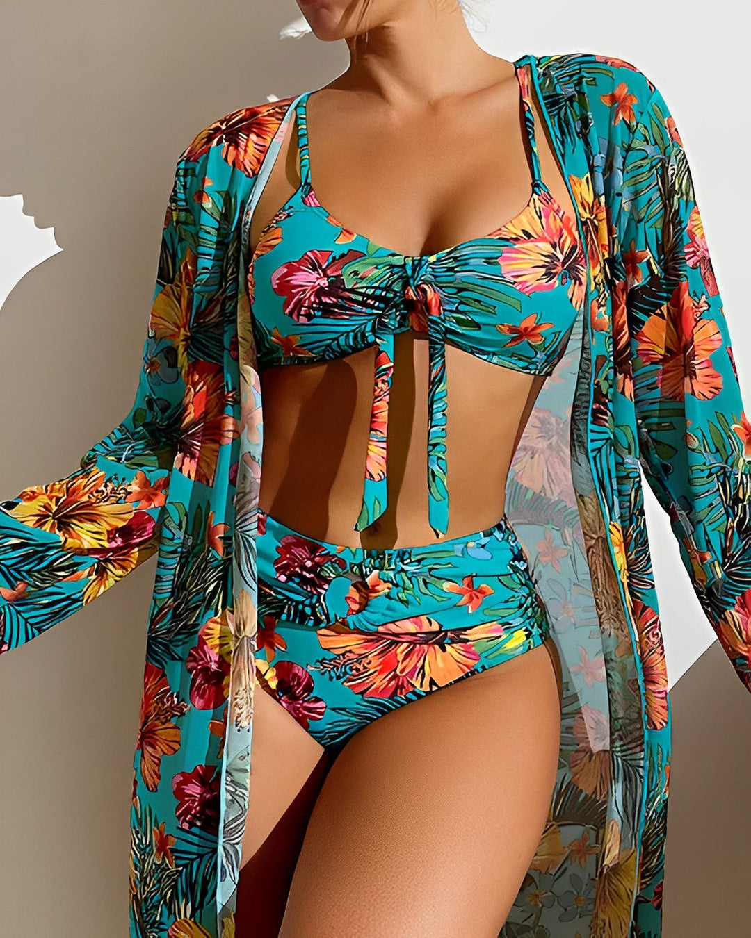 Levoire | Maillot De Bain Tropical Élégant Avec Chemisier Assorti Pour L'Été Bleu