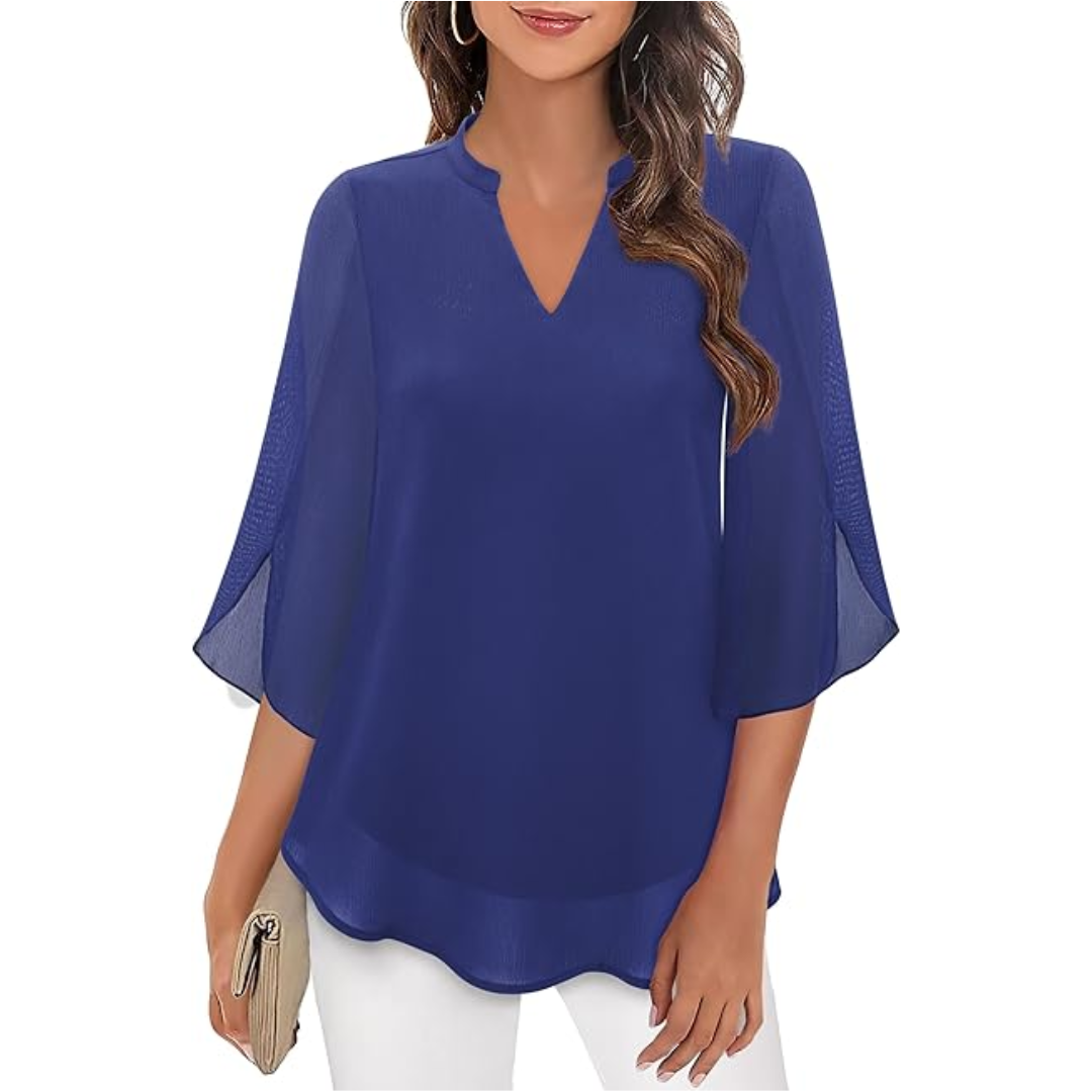 Levoire | Chemise Ample À Manches Fendues Pour - Femmes - Col En V Bleu