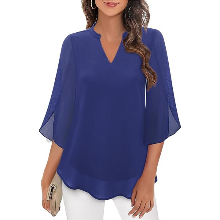 Levoire | Chemise Ample À Manches Fendues Pour - Femmes - Col En V Bleu