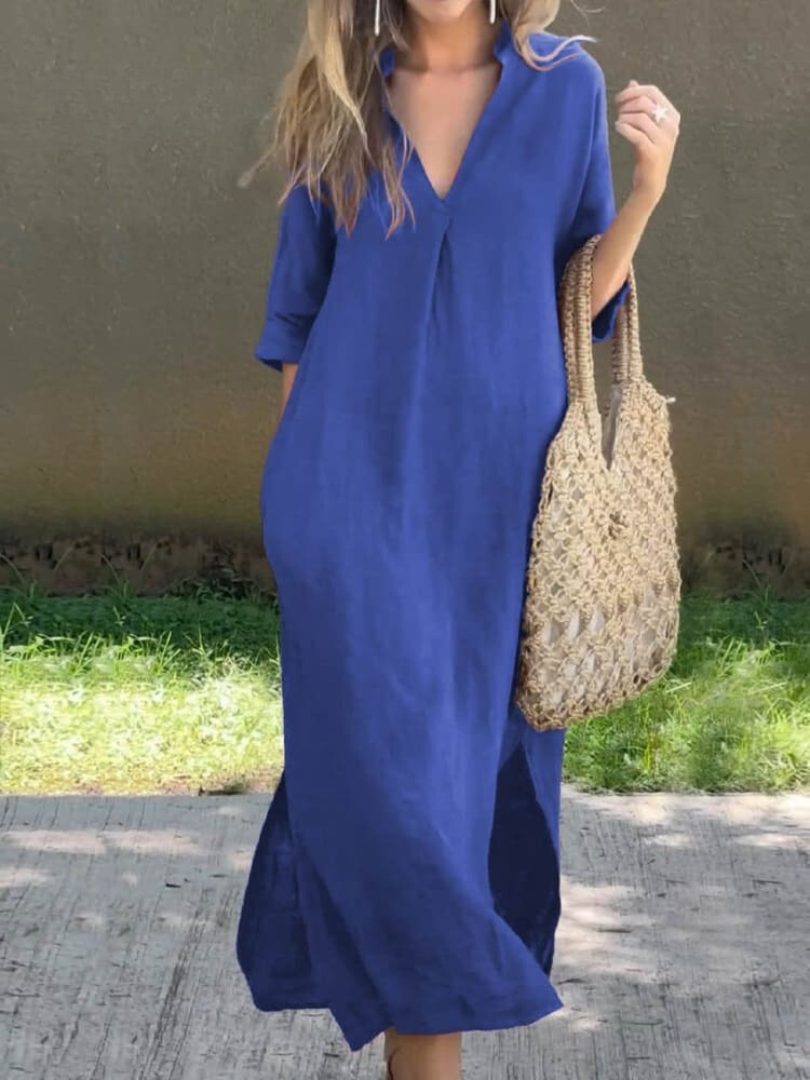 Levoire | Robe Midi Femme Tissu Fluide Robe Femme Bleu