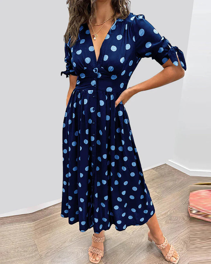 Levoire | Robe À Pois Avec Décolleté En V Profond Bleu
