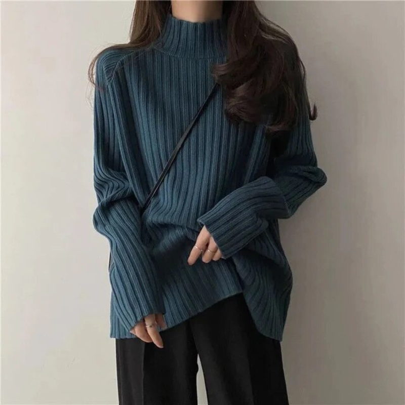 Levoire | Pull Avec Col Haut Pour Femmes Long Bleu