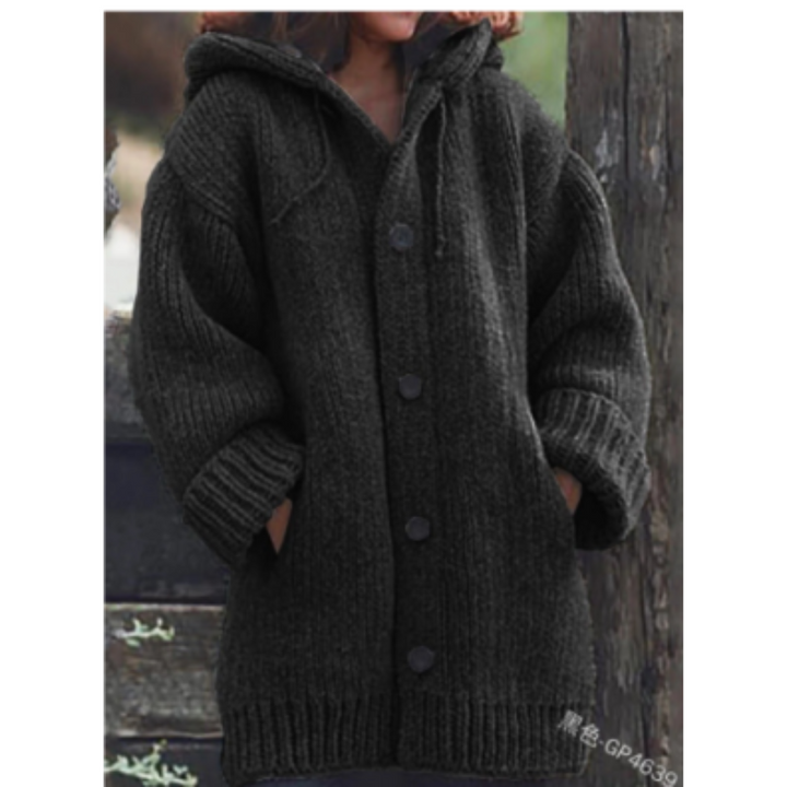 Levoire | Manteau Douillet Avec Capuche Et Boutons Pour Femme Noir
