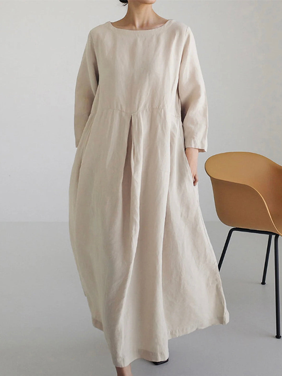 Levoire | Robe Maxi en Lin Chic pour Femmes avec Coupe Ample Élégante Beige