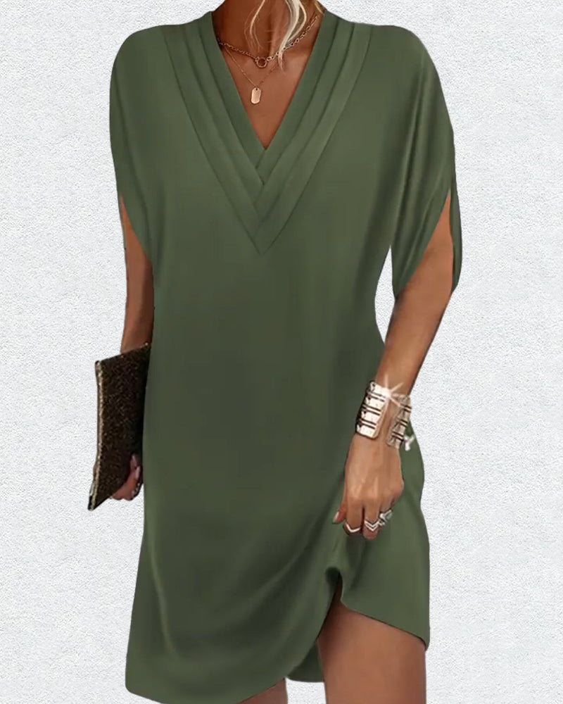 Levoire | Robe Élégante Avec Des Manches Ouvertes Et Un Décolleté En V vert