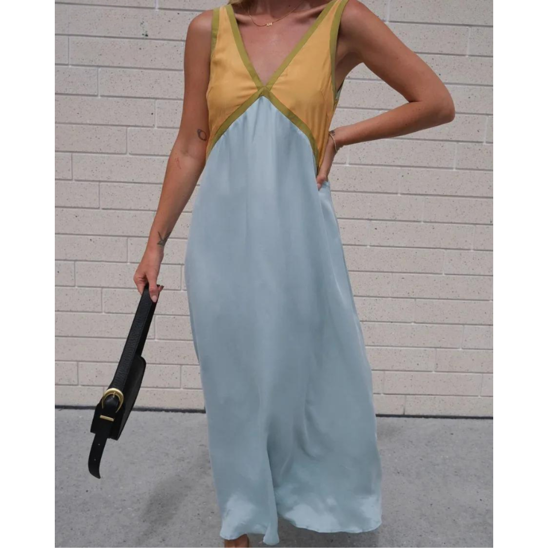 Levoire | Robe Élégante À Décolleté En V Bleu céleste Jaune