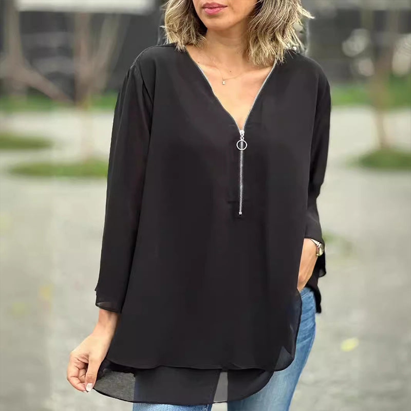 Levoire | Décolleté V Chemise Zippée Fluide Noir (Presque épuisé)