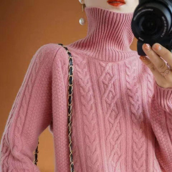 Levoire | Pull En Maille Chaud Pour Femmes | Col Roulé Rose taille unique