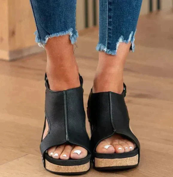 Levoire | Sandales Compensées D'été Pour Femmes - Bride Arrière Noir