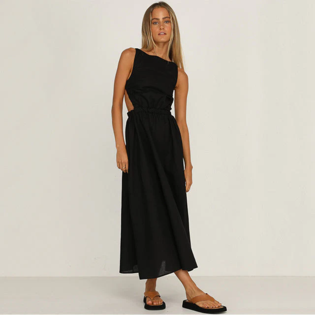 Levoire | Robe midi d'été sans manches pour femmes Noir