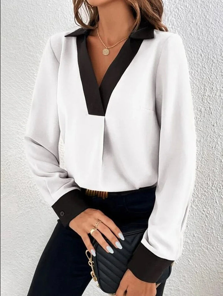 Levoire | Rento Long Sleeve V Neck Shirt Blanc