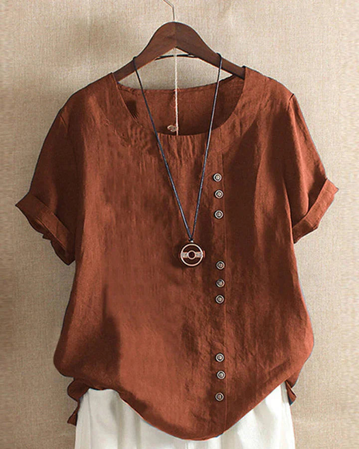 Levoire | Blouse À Manches Courtes Unie Avec Encolure Ronde Braun