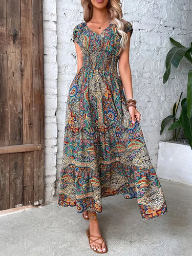 Levoire | Robe Maxi à Imprimé Vivant et à Manches Courtes