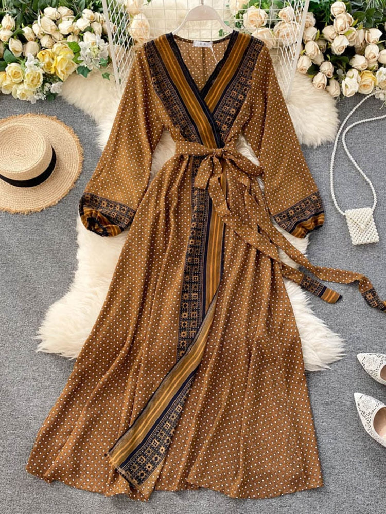 Levoire | Robe À Lacets En Chiffon Rétro Une taille Khaki